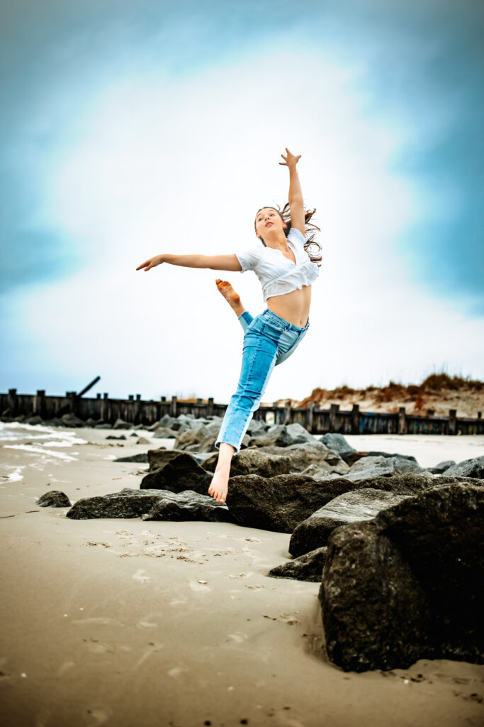 Senior photos at Folly Beach in Charleston South Carolina. 