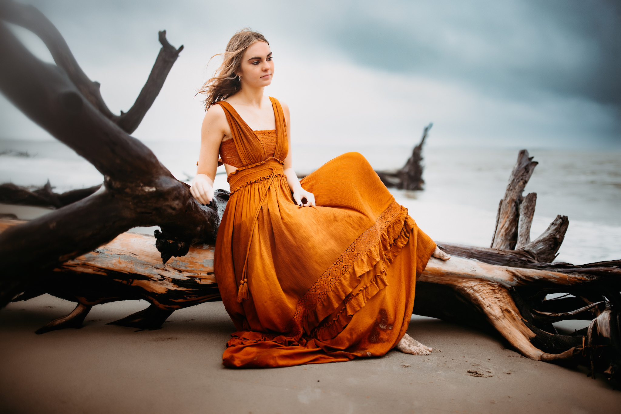 Senior photos at Folly Beach in Charleston South Carolina. 