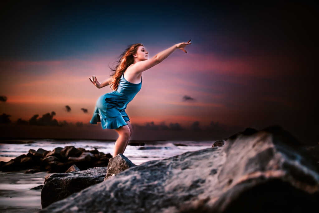 Senior photos at Folly Beach in Charleston South Carolina. 